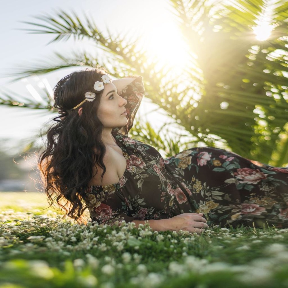 Brown off the shoulder flower dress